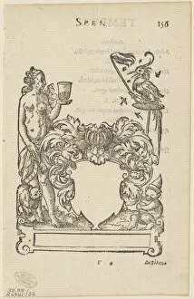 Heraldry Collection: Emblem with Blank Heraldic Shield, folio 156 from the Anthologia Gnomonica, 1579, ...1937