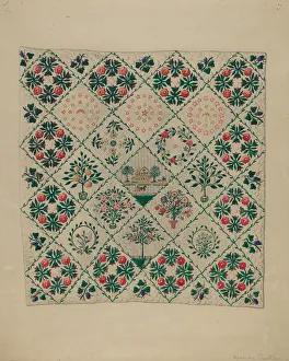 Embroidered Applique Quilt, 1935/1942. Creator: Marian Curtis Foster Embroidered Applique Quilt, 1935/1942. Creator: Marian Curtis Foster