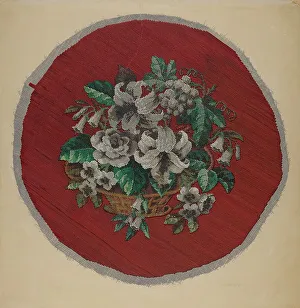 Embroidered Footstool Cover, c. 1938. Creator: Edward Unger