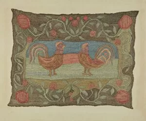 Chicken Collection: Embroidered Rug, c. 1937. Creator: Dorothy Lacey