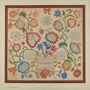 Vincent P Rosel Prints: Embroidered Sampler, c. 1937. Creator: Vincent P. Rosel