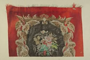 Watercolor And Graphite On Paper Collection: Embroidered Stool Cover, c. 1939. Creator: Carmel Wilson