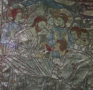 Detail of embroidered vestments depicting the Last Supper, 14th century