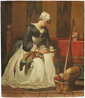 Scissors Prints: The Embroiderer, mid-late 18th century. Creator: Jean-Simeon Chardin