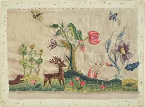 Butterflies Gallery: Embroidery, c. 1936. Creator: Elizabeth Moutal