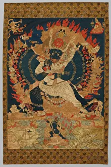 Embroidery: Yama and Consort, 18th-19th century. Creator: Unknown