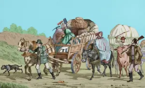 Waggon Prints: Emigrants on carts heading out West