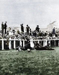 Incident Prints: Emily Davison throwing herself in front of the Kings horse during the Derby