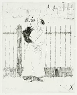 Railings Gallery: Emma and Her Baby, Chelsea Embankment, 1888-89. Creator: Theodore Roussel