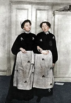 Courage Prints: Emmeline and Christabel Pankhurst, English suffragettes, in prison dress, 1908