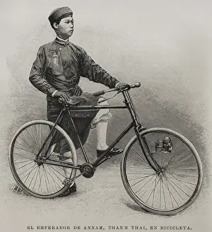 Southeast Asia Prints: The Emperor of Annam on a bicycle, 1898. Creator: Unknown