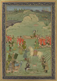 Fly Whisk Prints: The Emperor Aurangzeb Carried on a Palanquin, ca. 1705-20. Creator: Bhavanidas