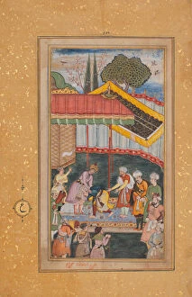 Babur Collection: Emperor Babur Receiving a Visitor, Folio from a Baburnama (The Book of Babur), ca. 1590