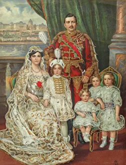 Chromolithography Gallery: Emperor Charles I of Austria, with his wife Zita, Crown Prince Otto and the three other children