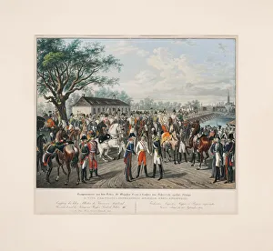 Patriotic War Prints: Emperor Francis I with Tsar Alexander I and King Frederick William III of Prussia on Sept 25