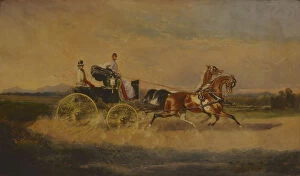 Kibitka Collection: Emperor Franz Joseph I of Austria taking a ride with his phaeton, 1864. Creator: Bensa