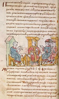 Rulers Prints: Emperor John I Tzimiskes meeting with Ambassadors of Sviatoslav I of Kiev (from the Radziwill Chronicle)