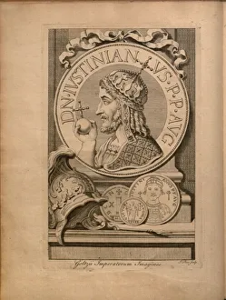 Iustitia Prints: Emperor Justinian I. From: Jurisprudentia Philologica, Sive Elementa Juris Civilis, 1744