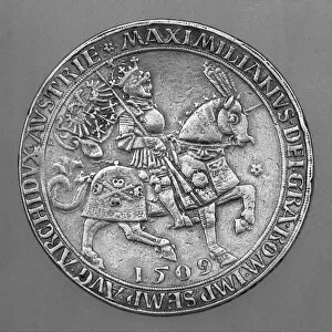 German King Collection: Emperor Maximilian I on Horseback. Thaler Coin from Hall. Artist: Ursentaler, Ulrich