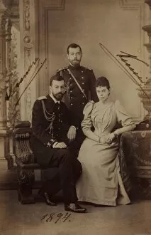 Alexander Mikhailovich Gallery: Emperor Nicholas II with Grand Duke Alexander Mikhailovich of Russia and his wife