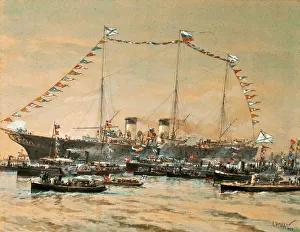 Nicholas The Martyr Prints: Emperor Nicholas II visiting his Yacht Polestar