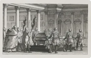 The Emperor Paul I Lying in State with a guard of honour. Artist: Quarenghi, Giacomo Antonio Domenico (1744-1817) The Emperor Paul I Lying in State with a guard of honour. Artist: Quarenghi, Giacomo Antonio Domenico (1744-1817)