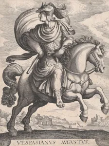 Titus Flavius Vespasianus Prints: Emperor Vespasian on Horseback, from the series The First Twelve Roman Caesars, plate 1