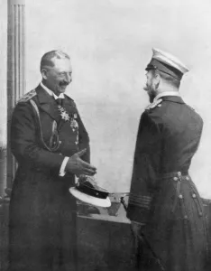 Emperor Welhelm II of Germany greeting Tsar Nicholas II of Russia before the First World Emperor Welhelm II of Germany greeting Tsar Nicholas II of Russia before the First World
