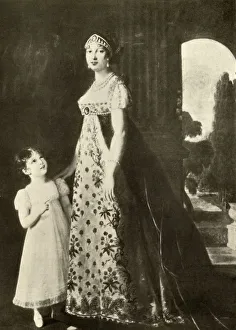Company Tudor Publishing Prints: Empire gown and childs dress trimmed with Valenciennes lace
