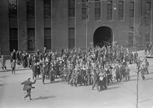 Reaction Prints: Employees of the Baldwin Locomotive works standing outside bldg