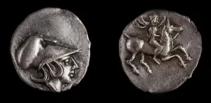 Coins Prints: Emporiae coin. Obverse: Head of Athena with Corinthian helmet