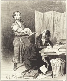 Desk Prints: Emportez donc ca plus loin... impossible de travailler... 1844. Creator: Honore Daumier