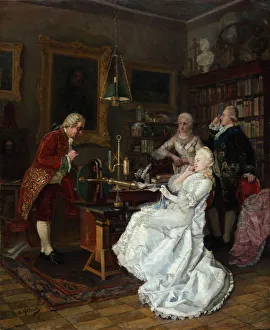 Scholar Prints: Empress Catherine II visiting the scholar Mikhail Lomonosov, 1884. Artist: Fyodorov