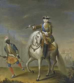 Empress Elisabeth (1709-1762) with a Arab boy. Artist: Grooth, Georg-Christoph (1716-1749)