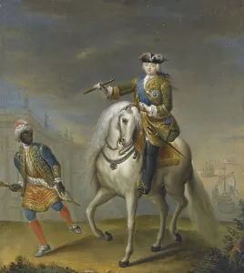 Empress Elisabeth (1709-1762) with a Arab boy. Artist: Grooth, Georg-Christoph (1716-1749) Empress Elisabeth (1709-1762) with a Arab boy. Artist: Grooth, Georg-Christoph (1716-1749)