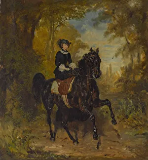 Sissi Prints: Empress Elisabeth of Austria on horseback. Creator: Adam, Franz (1815-1886)