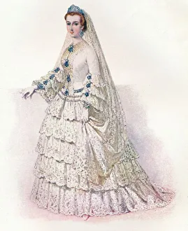 Veil Prints: The Empress Eugenie in her bridal dress, 1853, (1902). Artist: Edmund Thomas Parris