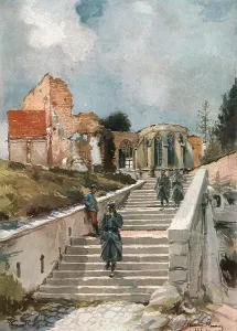 Shelling Prints: En Argonne; L'Eglise de Clermont-en-Argonne, 1915. Creator: Francois Flameng