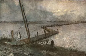 War Damage Prints: En Belgique; les inondations devant Ramscapelle. c1915. Creator: Francois Flameng