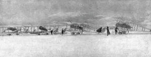 En campagne avec les Serbes; Escadrille francaise de Serbie surprise par une forte chute... 1915. Creator: Unknown