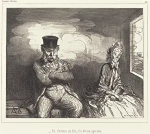 Passenger Prints: En Chemin de Fer - Un Voisin agreable, 1862. Creator: Honore Daumier