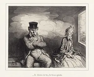 Passenger Prints: En Chemin de Fer - Un Voisin agreable, 1862. Creator: Honore Daumier