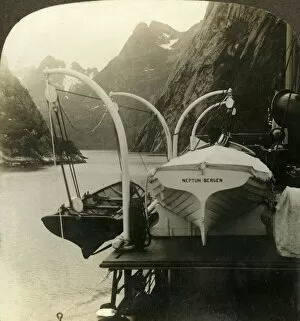 Lifeboat Collection: En route to North Cape-skirting precioitous cliffs along Lyngenfjord, Norway, c1905