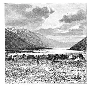 Images Dated 21st February 2008: Encampment of the English Expedition of 1871, Lake Pang-Kong, Tibet, 1895