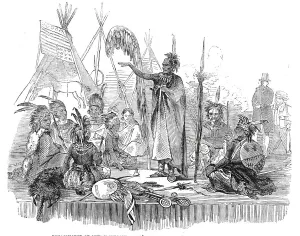 Headdresses Prints: Encampment of Ioway Indians, Lords Cricket Ground - the Welcome Speech, 1844