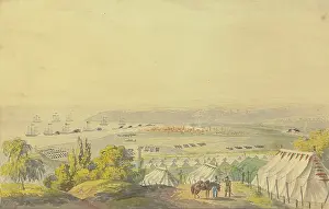 Tents Prints: Encampment near the coast, 19th century. Creator: Unknown