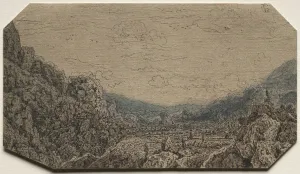 Hand Coloured With Watercolour Prints: Enclosed Valley, c. 1623-30. Creator: Hercules Seghers (Dutch, 1589 / 90-c. 1638)