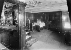 Wood Panelling Prints: End of corridor and bar on steam yacht Venetia, 1920. Creator: Kirk & Sons of Cowes