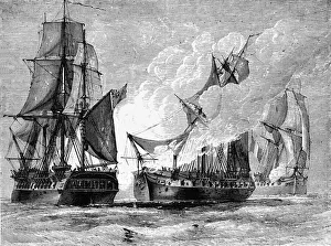 Engagement Between English and French Cruisers, c1891. Creator: James Grant