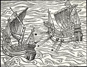 Edward Keble Gallery: Engagement Between Two Merchant Ships Off The Coast of Iceland, 1555